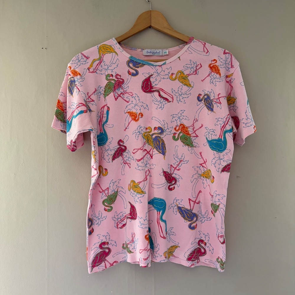 Fresh Produce Womens Flamingo Shirt Size XL Pink Cotton Novelty Florida Casual